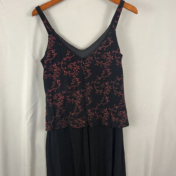 VTG Alex Evenings Maxi Gown Women's 10 Black Red Floral Glitter Sparkles V-Neck - Picture 9 of 12